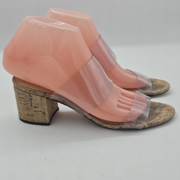 Schutz Victorie Clear Vinyl Cork Block Heel Sandal Women's 7.5 - Picture 2 of 11